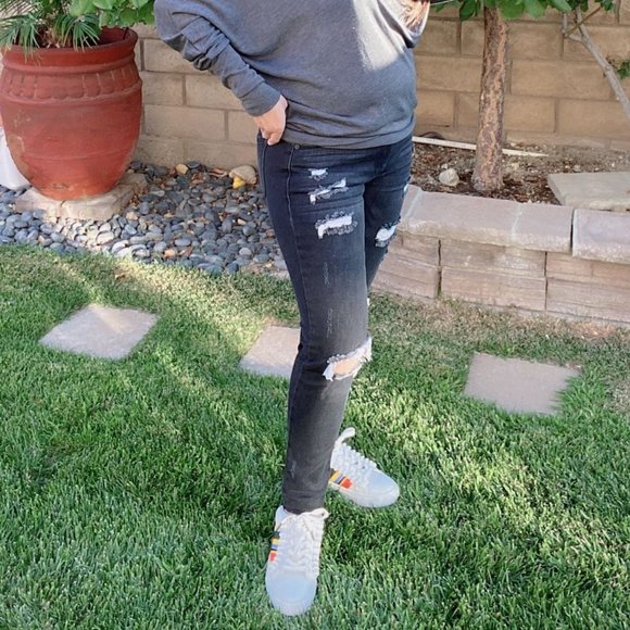 KANCAN KC5055DG Dark Gray Mid Rise Distressed Supe - Picture 3 of 9